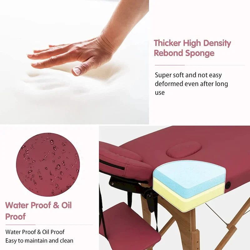 Table de massage pliante portable rose / bordeaux / crème / fuchsia / noire avec étui, simple