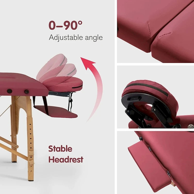 Table de massage pliante portable rose / bordeaux / crème / fuchsia / noire avec étui, simple