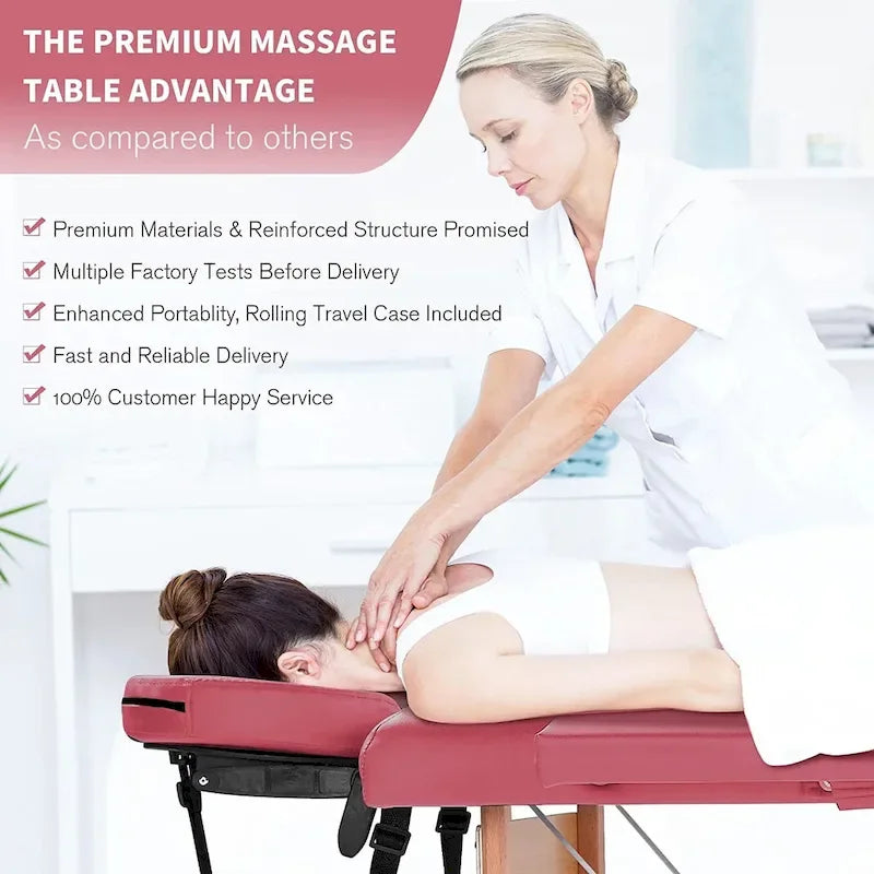 Table de massage pliante portable rose / bordeaux / crème / fuchsia / noire avec étui, simple