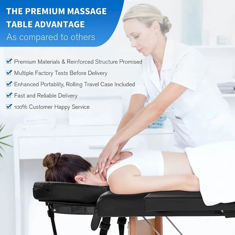 Table de massage pliante portable rose / bordeaux / crème / fuchsia / noire avec étui, simple