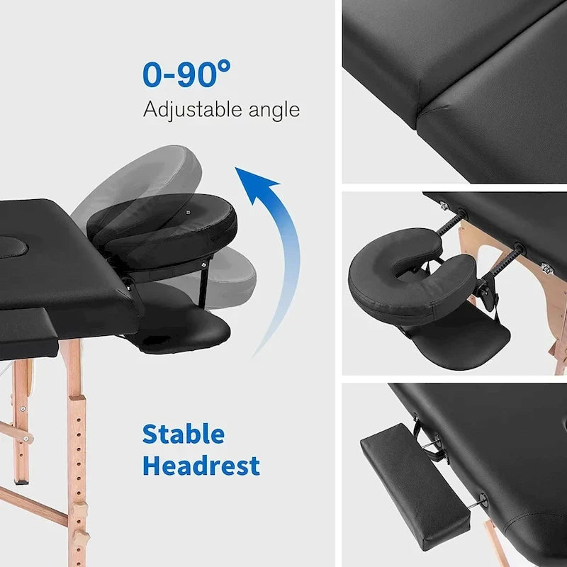Table de massage pliante portable rose / bordeaux / crème / fuchsia / noire avec étui, simple
