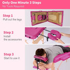 Table de massage pliante portable rose / bordeaux / crème / fuchsia / noire avec étui, simple
