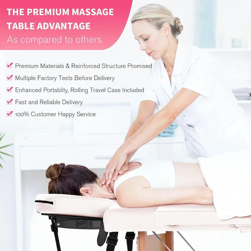 Table de massage pliante portable rose / bordeaux / crème / fuchsia / noire avec étui, simple