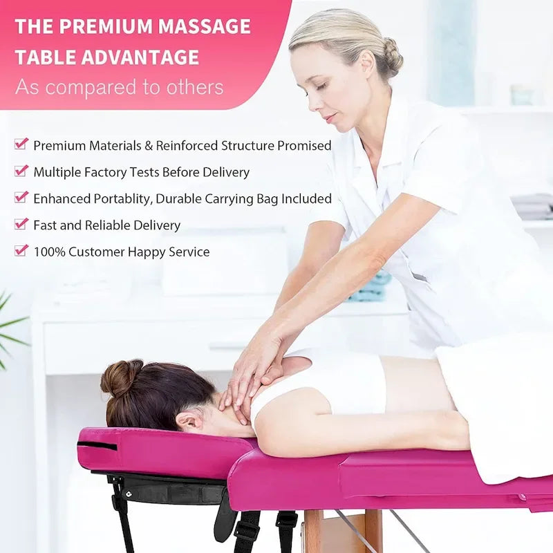 Table de massage pliante portable rose / bordeaux / crème / fuchsia / noire avec étui, simple