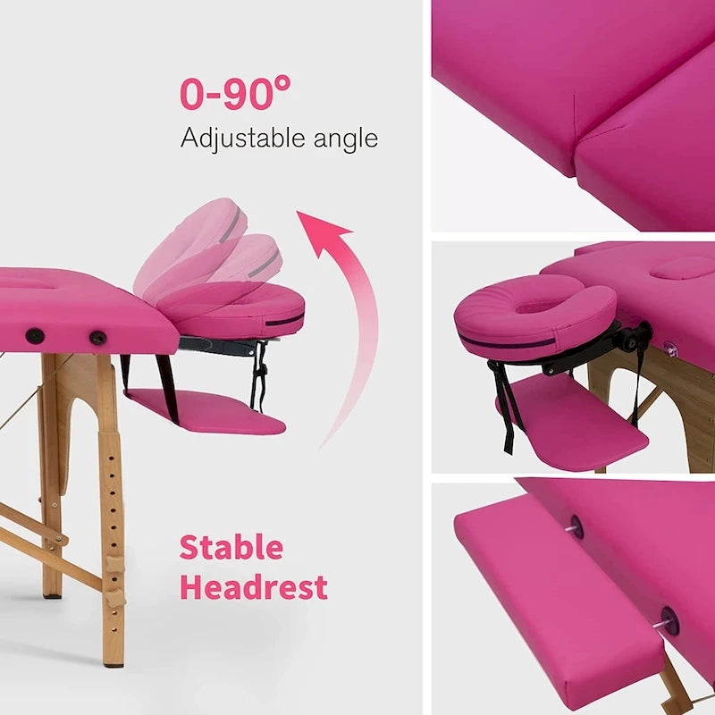 Table de massage pliante portable rose / bordeaux / crème / fuchsia / noire avec étui, simple