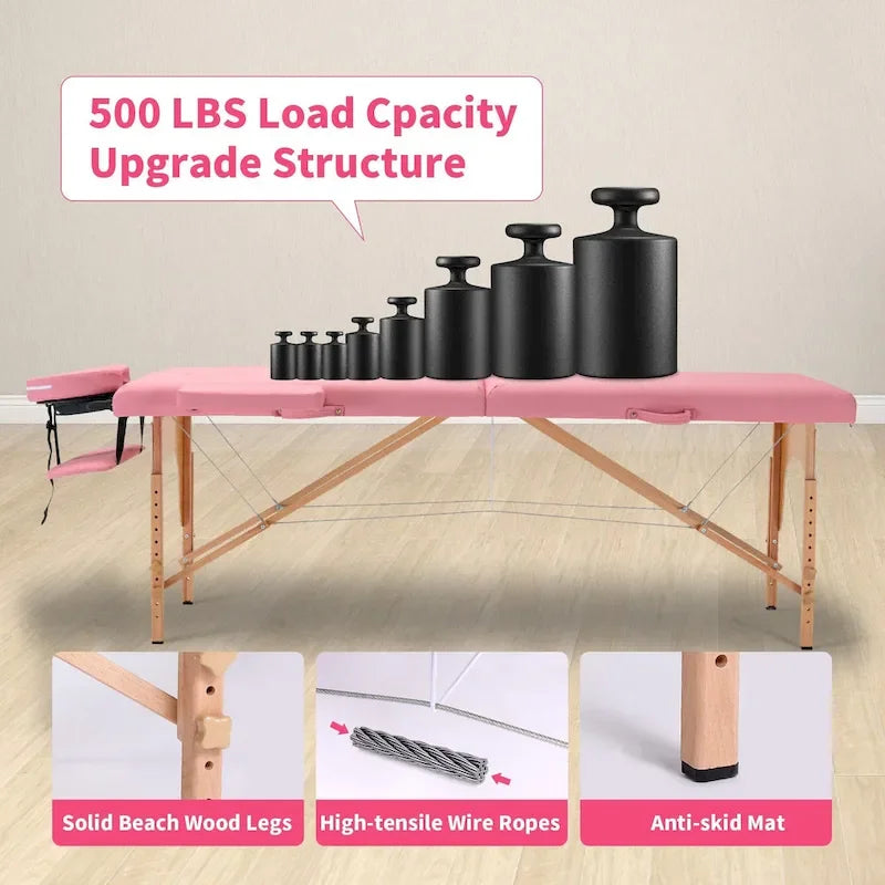 Table de massage pliante portable rose / bordeaux / crème / fuchsia / noire avec étui, simple
