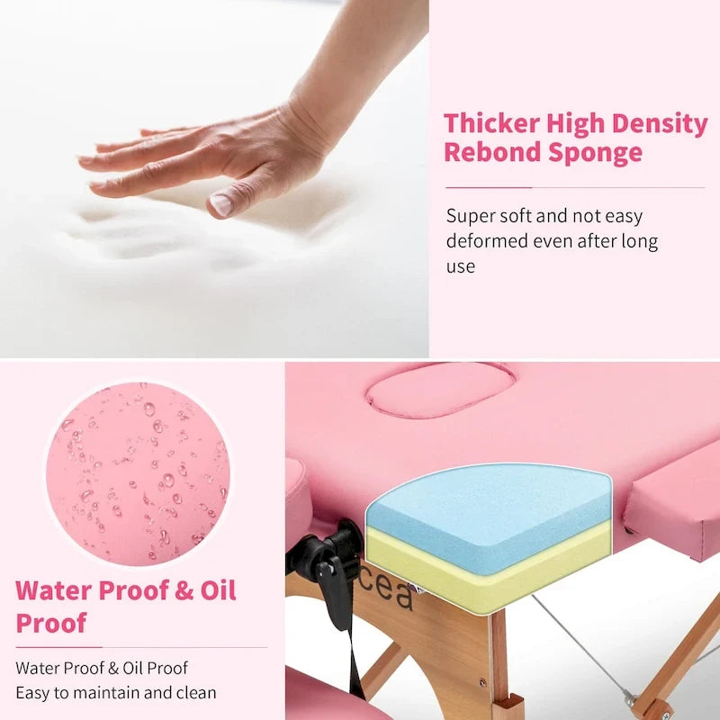 Table de massage pliante portable rose / bordeaux / crème / fuchsia / noire avec étui, simple
