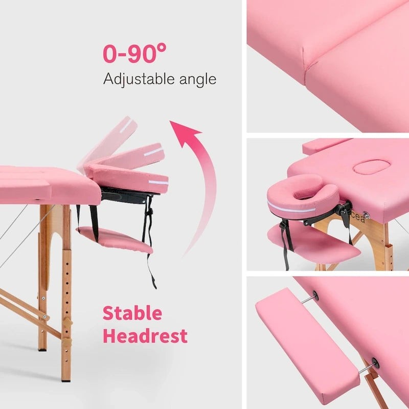 Table de massage pliante portable rose / bordeaux / crème / fuchsia / noire avec étui, simple