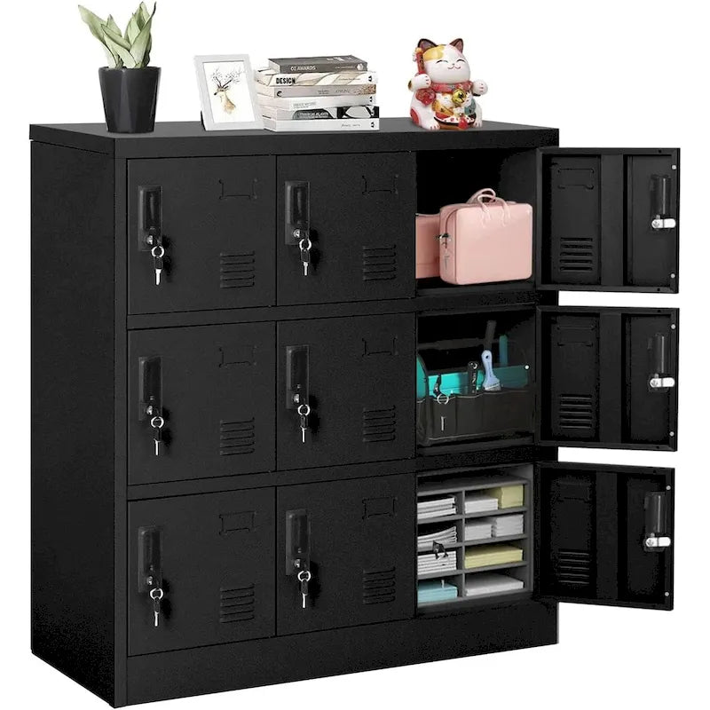 Casier de rangement métallique à 9 portes, Noir/Gris, Multi-utilisateurs