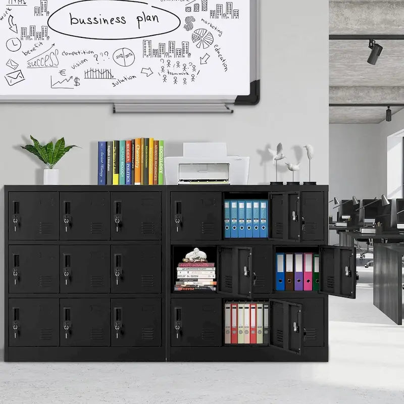 Casier de rangement métallique à 9 portes, Noir/Gris, Multi-utilisateurs