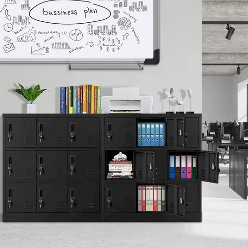 Casier de rangement métallique à 9 portes, Noir/Gris, Multi-utilisateurs