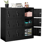 Casier de rangement métallique à 9 portes, Noir/Gris, Multi-utilisateurs