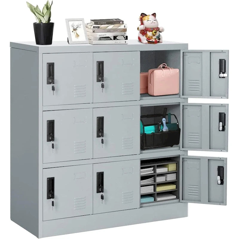 Casier de rangement métallique à 9 portes, Noir/Gris, Multi-utilisateurs