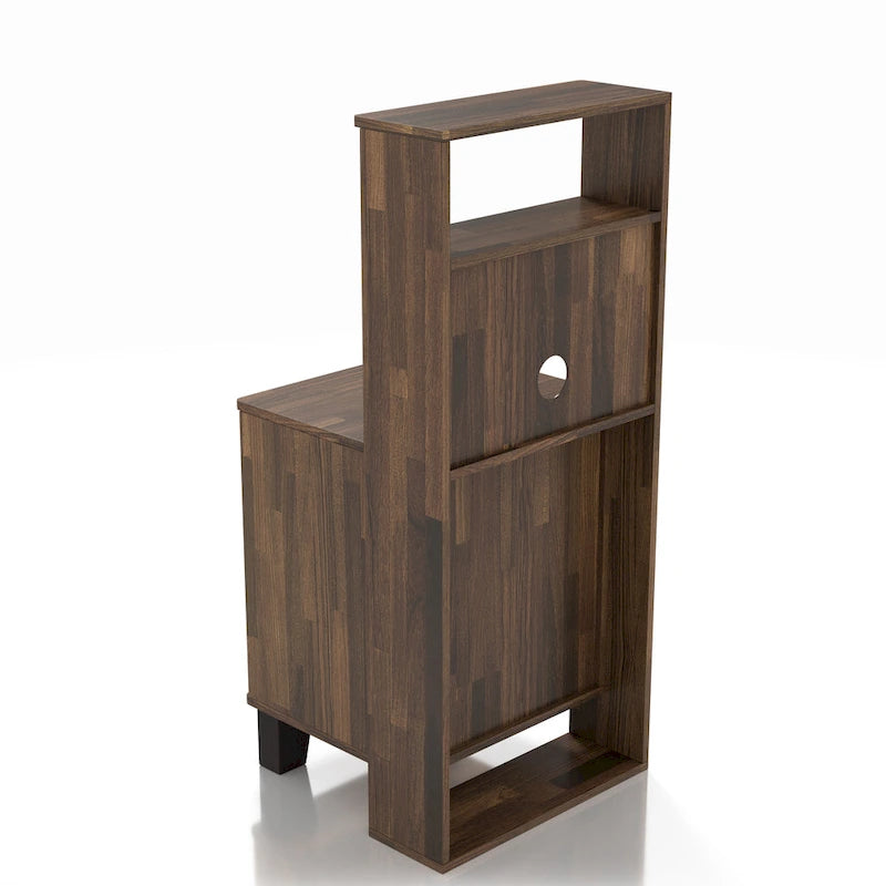 Table de chevet à 3 étagères et 1 tiroir, Chêne gris vintage / Noyer clair, 1 personne