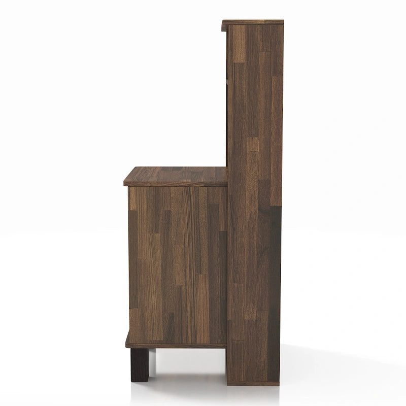 Table de chevet à 3 étagères et 1 tiroir, Chêne gris vintage / Noyer clair, 1 personne