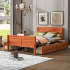 Lit double plateforme en bois avec 4 tiroirs Chêne / Blanc / Gris / Espresso, Pour 1