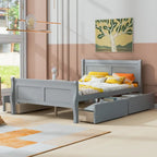 Lit double plateforme en bois avec 4 tiroirs Chêne / Blanc / Gris / Espresso, Pour 1