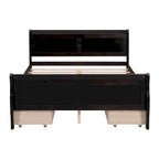 Lit double plateforme en bois avec 4 tiroirs Chêne / Blanc / Gris / Espresso, Pour 1