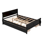 Lit double plateforme en bois avec 4 tiroirs Chêne / Blanc / Gris / Espresso, Pour 1