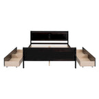 Lit double plateforme en bois avec 4 tiroirs Chêne / Blanc / Gris / Espresso, Pour 1