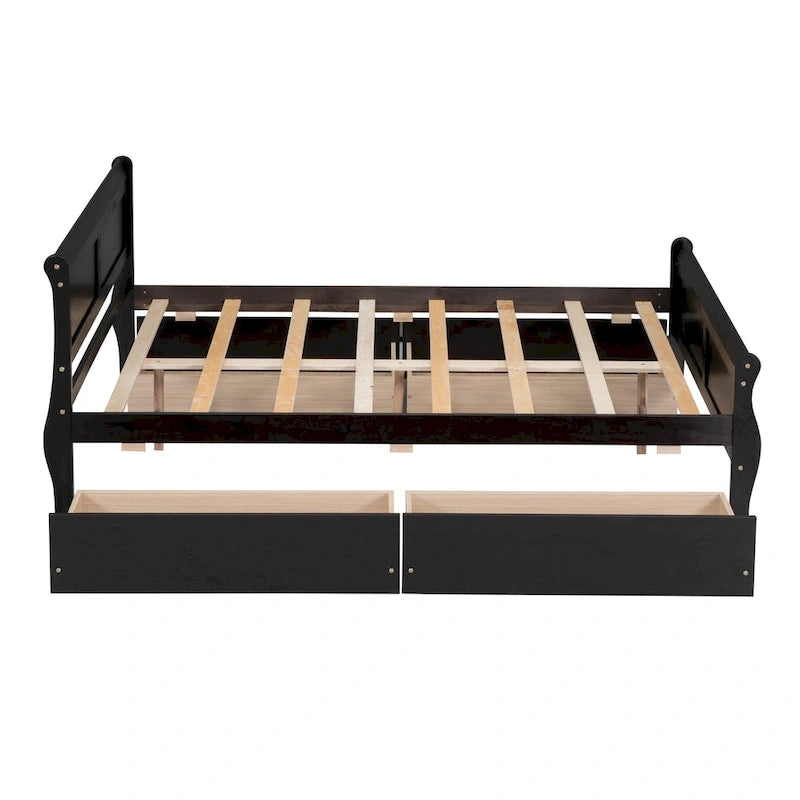 Lit double plateforme en bois avec 4 tiroirs Chêne / Blanc / Gris / Espresso, Pour 1