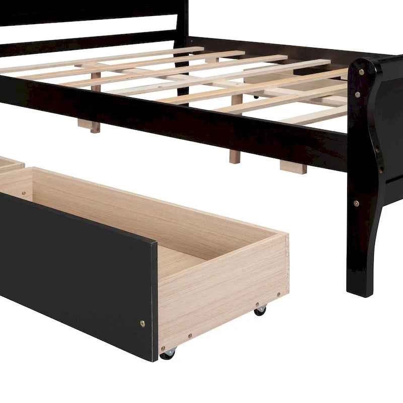 Lit double plateforme en bois avec 4 tiroirs Chêne / Blanc / Gris / Espresso, Pour 1