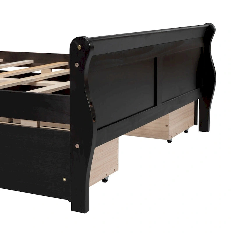 Lit double plateforme en bois avec 4 tiroirs Chêne / Blanc / Gris / Espresso, Pour 1