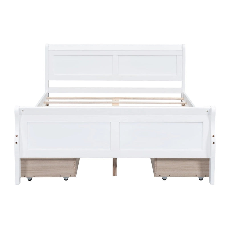 Lit double plateforme en bois avec 4 tiroirs Chêne / Blanc / Gris / Espresso, Pour 1