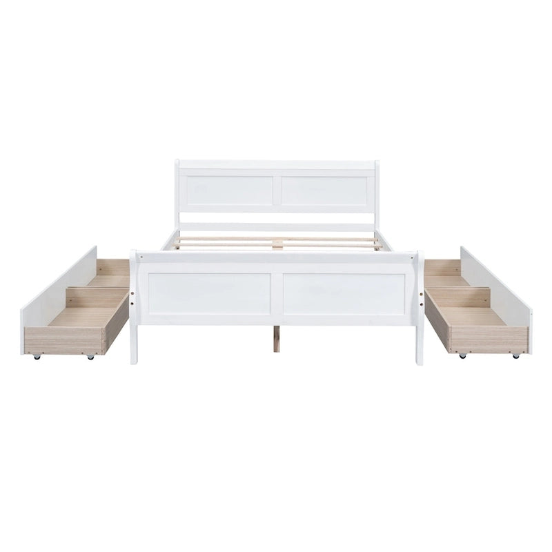 Lit double plateforme en bois avec 4 tiroirs Chêne / Blanc / Gris / Espresso, Pour 1