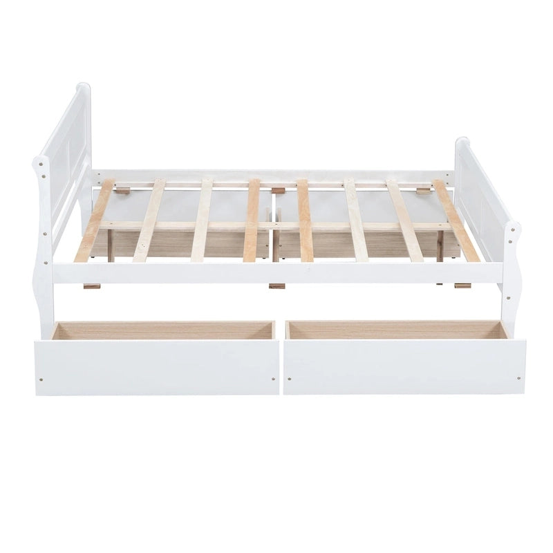 Lit double plateforme en bois avec 4 tiroirs Chêne / Blanc / Gris / Espresso, Pour 1