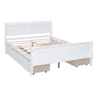 Lit double plateforme en bois avec 4 tiroirs Chêne / Blanc / Gris / Espresso, Pour 1