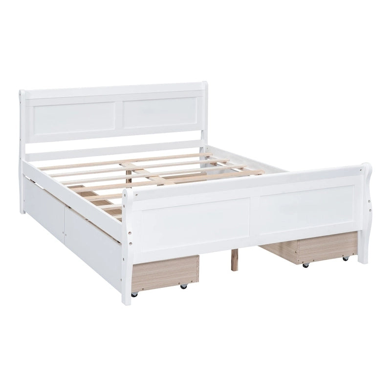 Lit double plateforme en bois avec 4 tiroirs Chêne / Blanc / Gris / Espresso, Pour 1