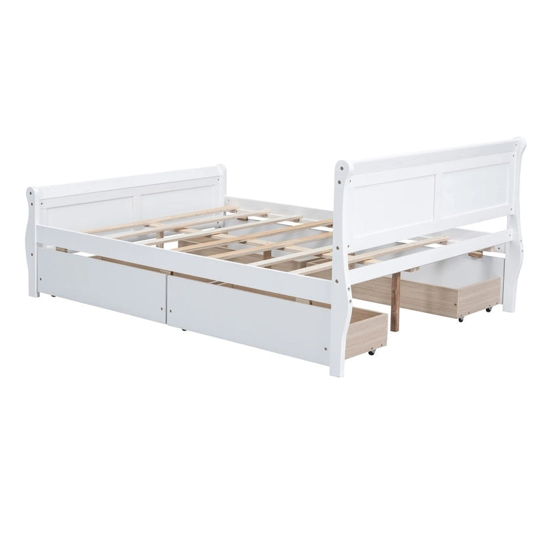 Lit double plateforme en bois avec 4 tiroirs Chêne / Blanc / Gris / Espresso, Pour 1