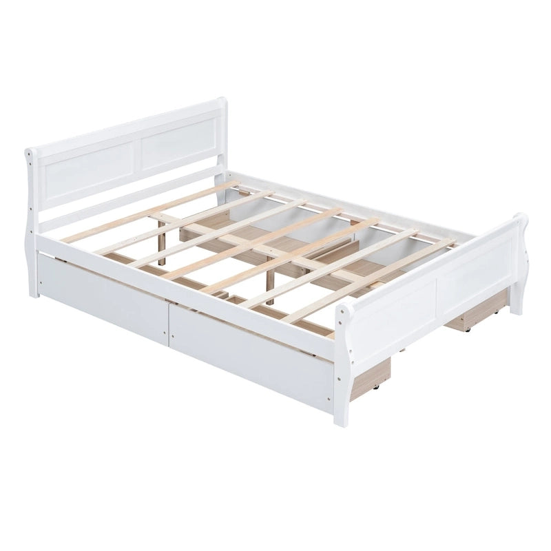 Lit double plateforme en bois avec 4 tiroirs Chêne / Blanc / Gris / Espresso, Pour 1