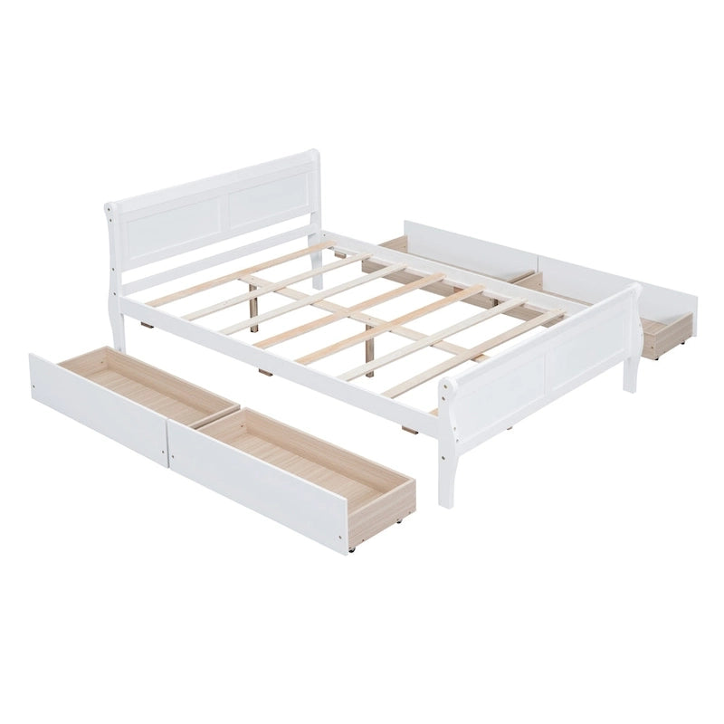 Lit double plateforme en bois avec 4 tiroirs Chêne / Blanc / Gris / Espresso, Pour 1