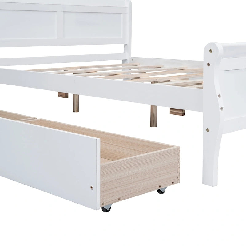 Lit double plateforme en bois avec 4 tiroirs Chêne / Blanc / Gris / Espresso, Pour 1