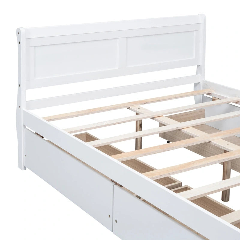Lit double plateforme en bois avec 4 tiroirs Chêne / Blanc / Gris / Espresso, Pour 1