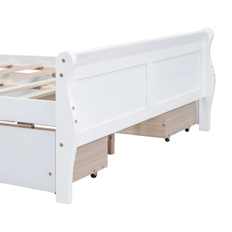 Lit double plateforme en bois avec 4 tiroirs Chêne / Blanc / Gris / Espresso, Pour 1