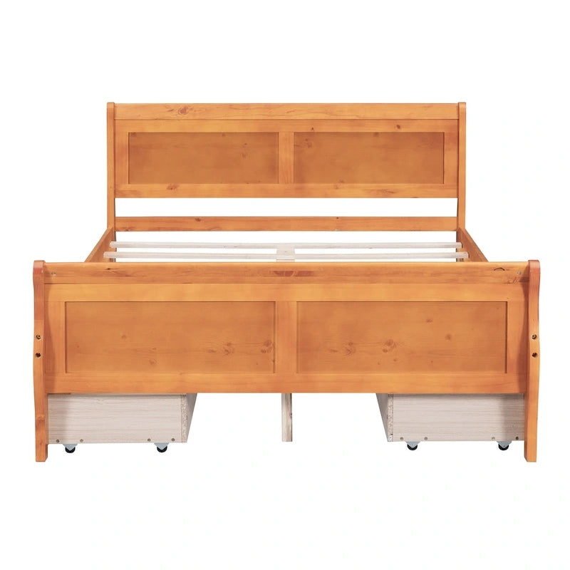 Lit double plateforme en bois avec 4 tiroirs Chêne / Blanc / Gris / Espresso, Pour 1
