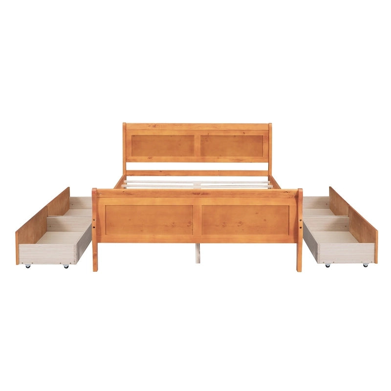 Lit double plateforme en bois avec 4 tiroirs Chêne / Blanc / Gris / Espresso, Pour 1