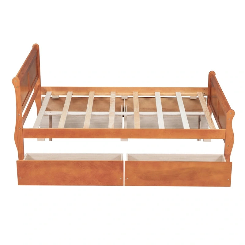 Lit double plateforme en bois avec 4 tiroirs Chêne / Blanc / Gris / Espresso, Pour 1