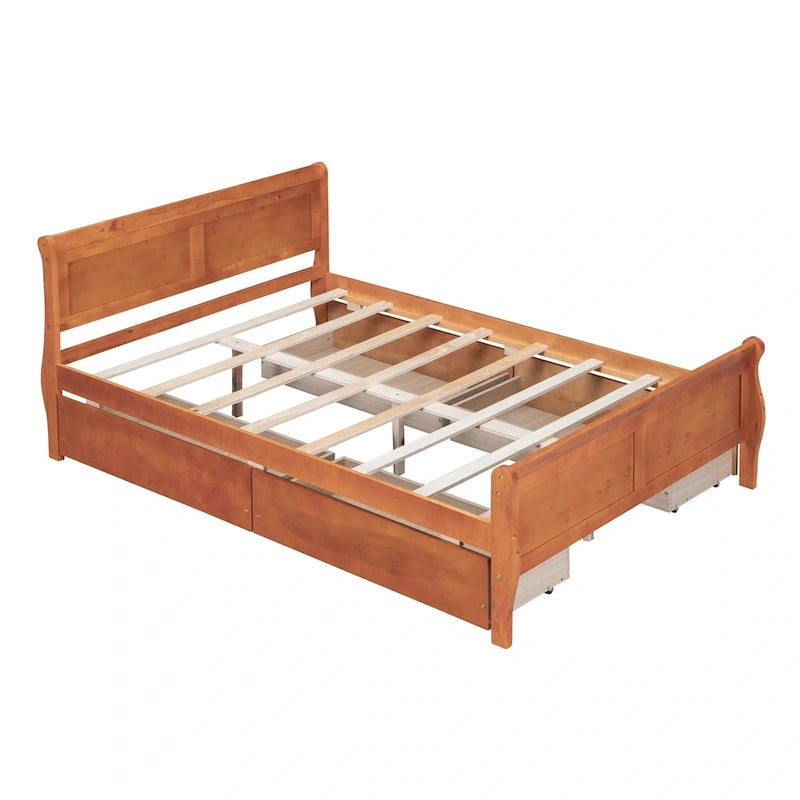 Lit double plateforme en bois avec 4 tiroirs Chêne / Blanc / Gris / Espresso, Pour 1