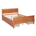Lit double plateforme en bois avec 4 tiroirs Chêne / Blanc / Gris / Espresso, Pour 1