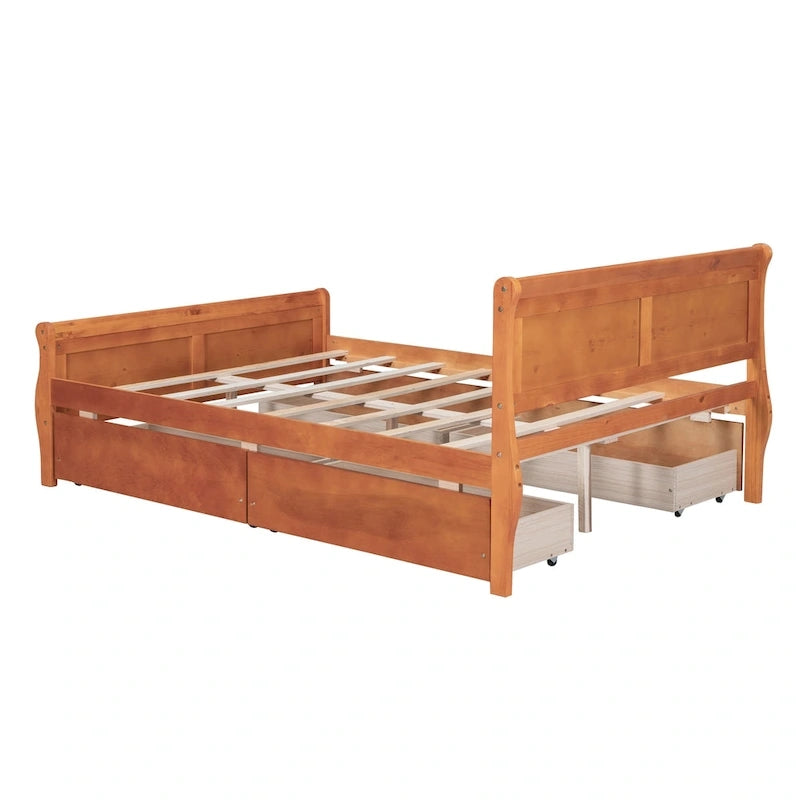 Lit double plateforme en bois avec 4 tiroirs Chêne / Blanc / Gris / Espresso, Pour 1