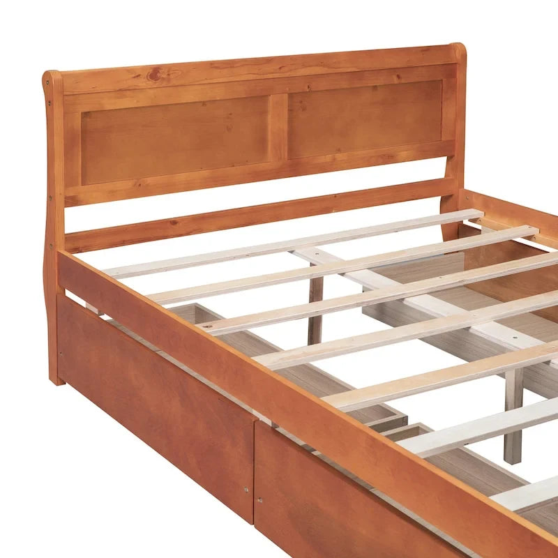 Lit double plateforme en bois avec 4 tiroirs Chêne / Blanc / Gris / Espresso, Pour 1