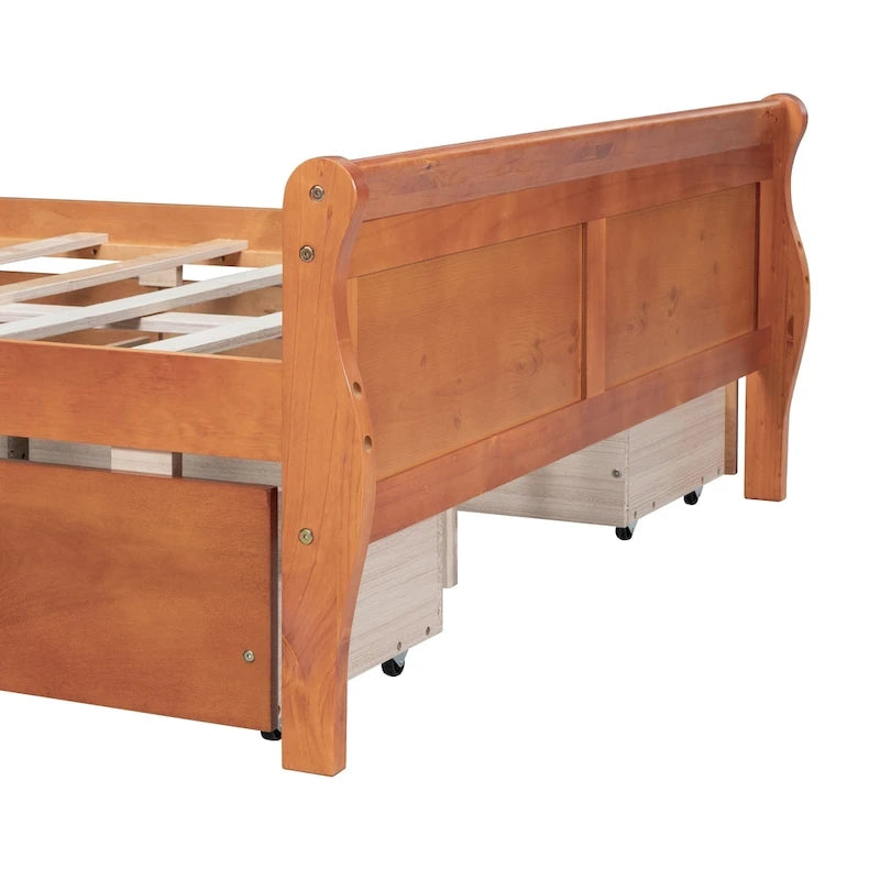 Lit double plateforme en bois avec 4 tiroirs Chêne / Blanc / Gris / Espresso, Pour 1