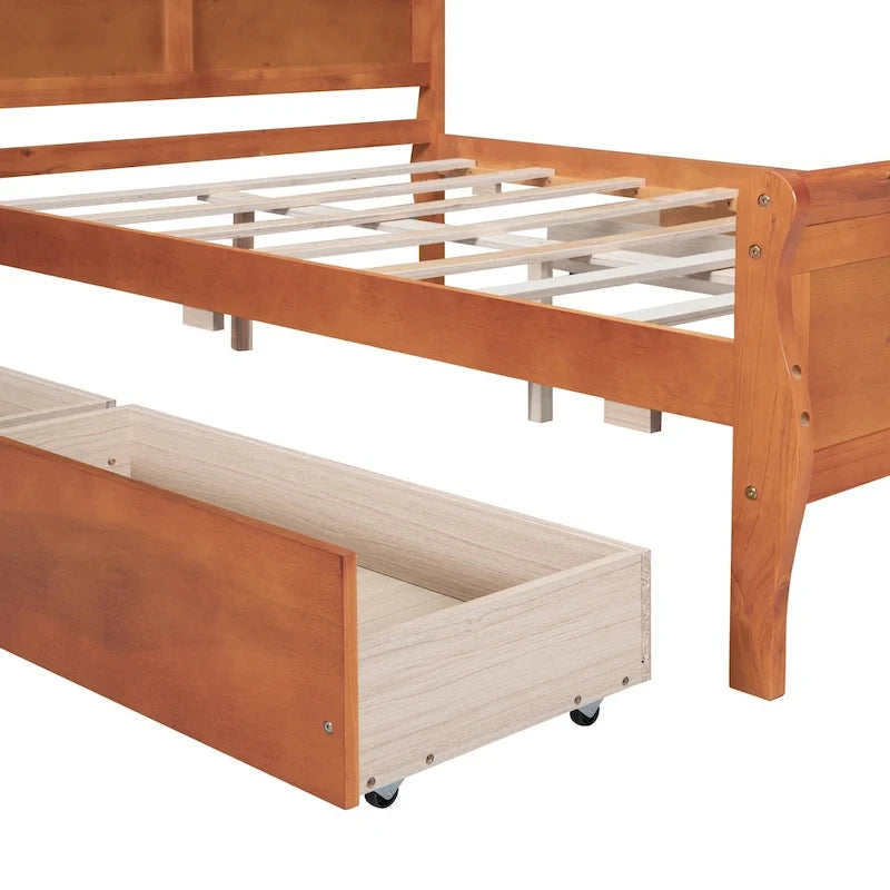 Lit double plateforme en bois avec 4 tiroirs Chêne / Blanc / Gris / Espresso, Pour 1