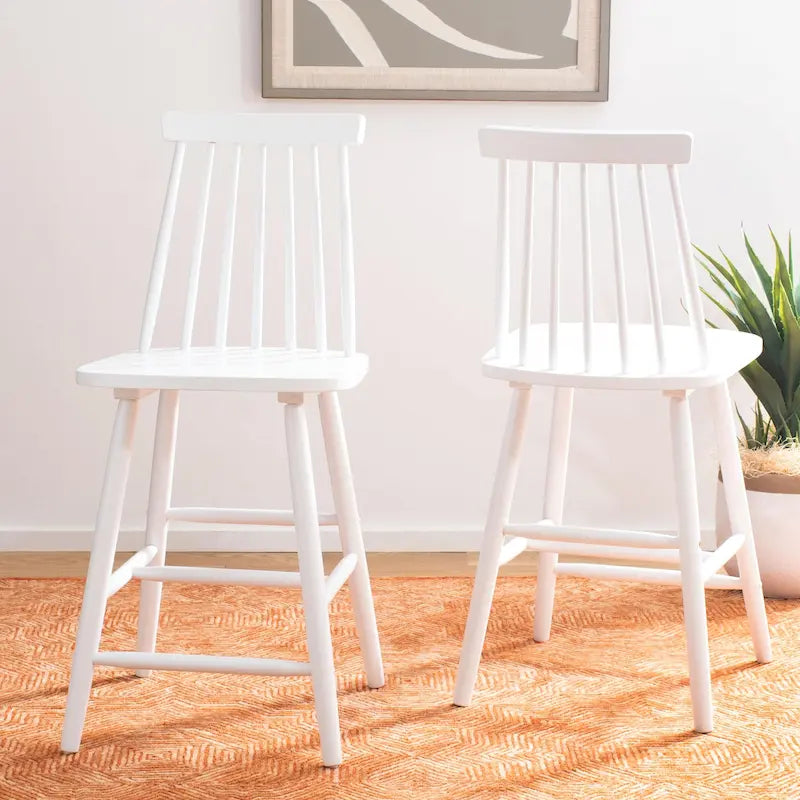 Tabouret de comptoir de ferme à dossier fuseau, noir/blanc/gris/naturel, lot de 2