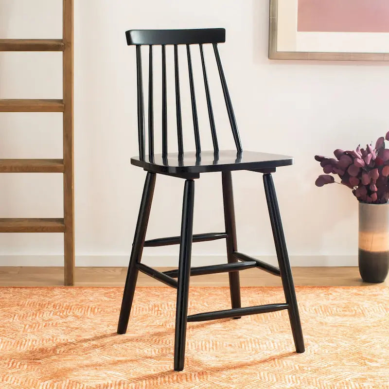 Tabouret de comptoir de ferme à dossier fuseau, noir/blanc/gris/naturel, lot de 2