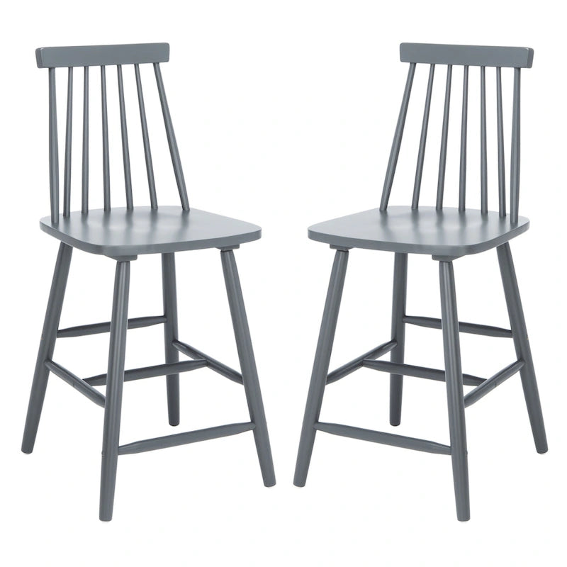 Tabouret de comptoir de ferme à dossier fuseau, noir/blanc/gris/naturel, lot de 2
